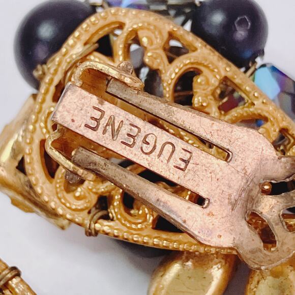 VTG Signed Eugene Vaseline Uranium Glass Earrings Mid Century 1950s Clip On - Picture 11 of 11